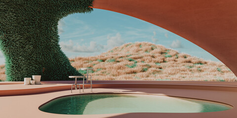 futuristic metaverse terrace at day