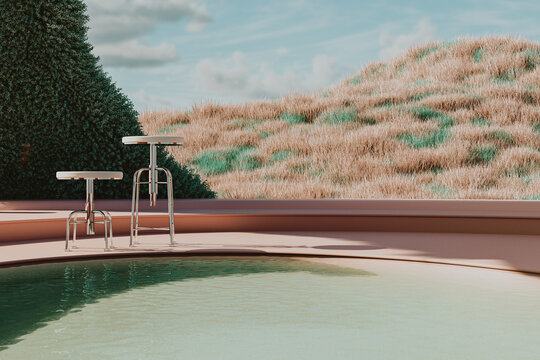 futuristic metaverse terrace at day