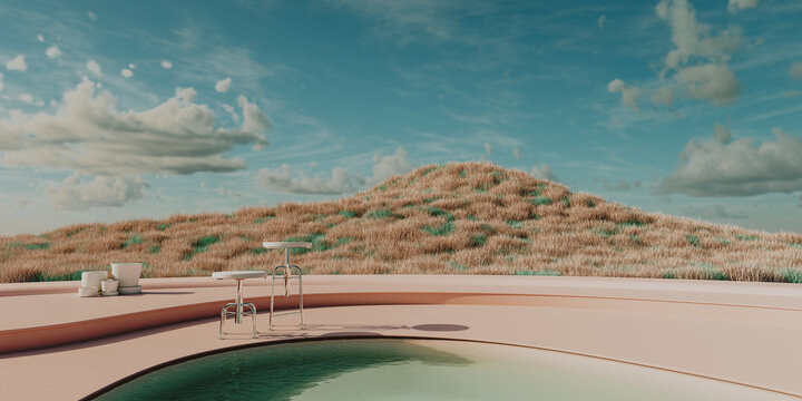 futuristic metaverse terrace at day