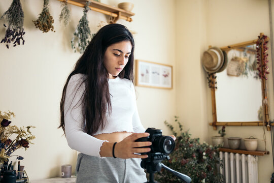 Woman Recording A Video To Vlog
