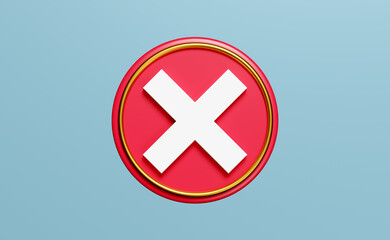 Obraz premium 3d cross check mark icon isolated on blue background. tick marks symbols concept, 3d render illustration