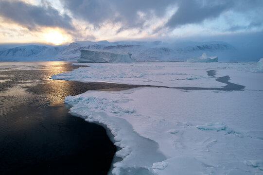 Climate Change In The Arctic Winter - Sea Ice Cracks, Breaking Up