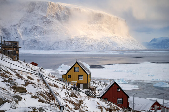Uummannaq, Greenland - sun & sunlight returns after polar night, Feb