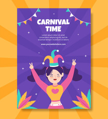 Happy Carnival Party Poster Template Cartoon Background Vector Illustration