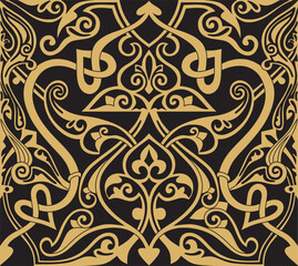 Vector seamless gold muslim ornament on black background. islamic mosque. for background and wallpaper
