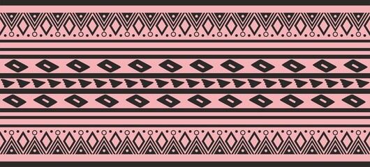 Vector pink and black seamless Indian patterns. National seamless ornaments, borders, frames. colored decorations of the peoples of South America, Maya, Inca, Aztecs. Print for fabric, paper, textile