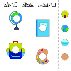 Cut out parts of the image and glue on the  stationery school. A fun game for kids and kids
