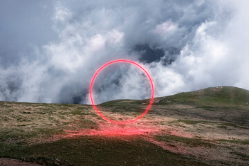 Neon Light Over Mountain