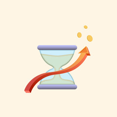 Time is money. Vector business icon.
 Financial increase in income, income growth, the concept of the budget plan.
 Hourglass. 3d vector illustration in cartoon style.