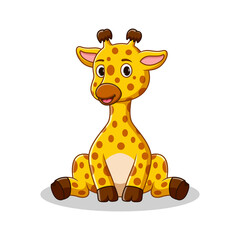 Cartoon cute baby giraffe sitting