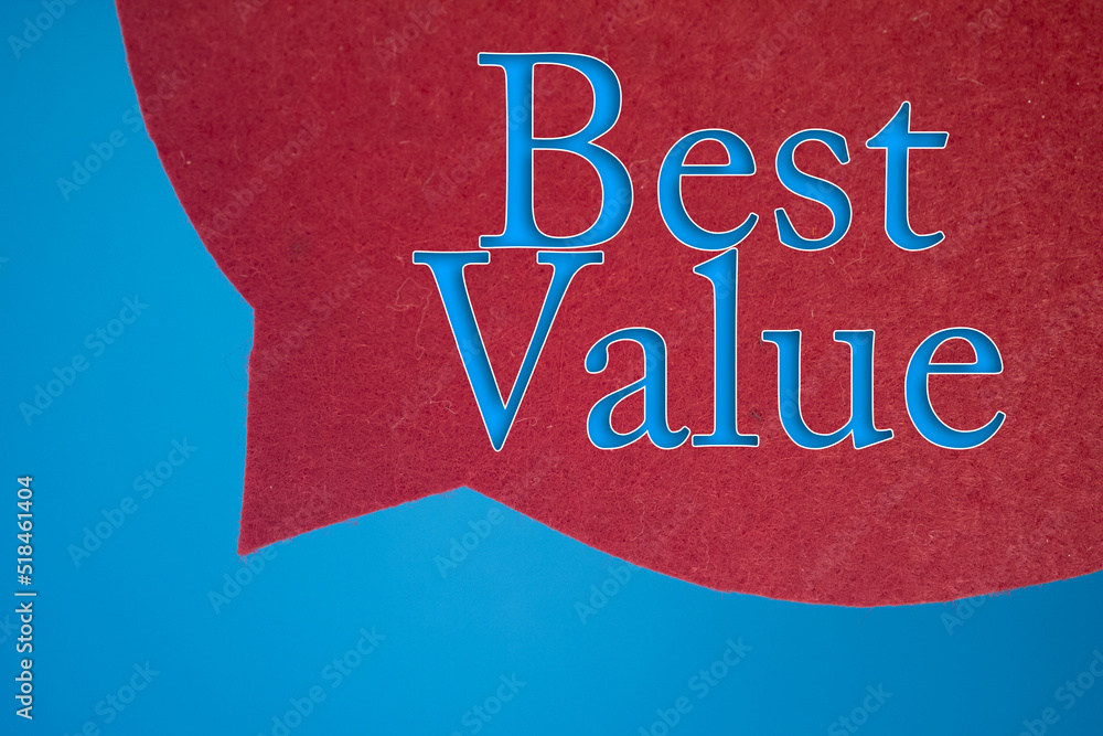 Poster speech bubble in front of colored background with best value text.