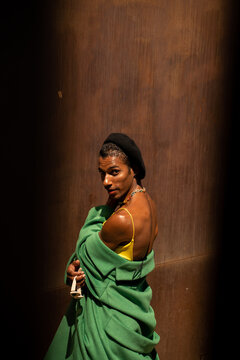 Trendy African male model in wintery style outdoor