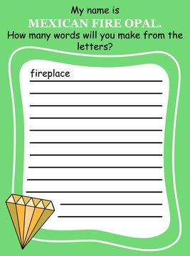 Anagram word game in English for children vector illustration. Use white letters and write as many words as you can. Educational game to improve vocabulary printable activity page vector