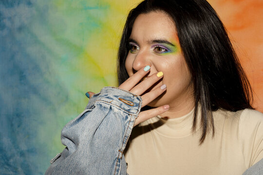 Lgbtq concept. Positive caucasian girl
