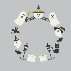 [ ベクター ] 可愛いお化け達の丸い飾りフレーム