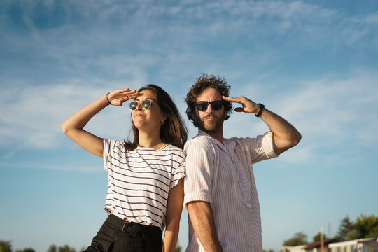Portrait of a couple making sailor pose