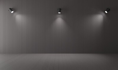 black wall and white spotlight in the black room.3d rendering.