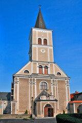 Fototapeta premium Church Of the Exaltation of the Holy Cross. Zabkowice Slaskie, Lower Silesian Voivodeship, Poland.