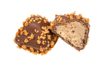 Bonbon sweets candy crunchy chocolate waffle isolated on the white background