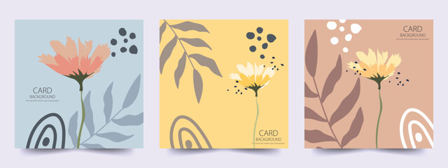 set of cards and colorful floral backgrounds one