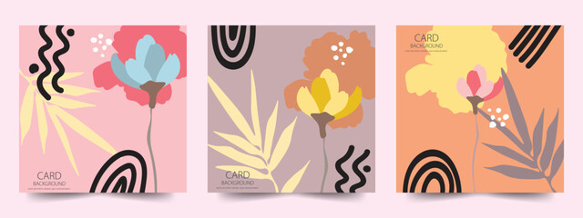 set of cards and colorful floral backgrounds two