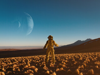 Astronaut exploring an unknown planet