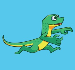 running lizard green skin. Isolated animal illustration. Flat Style Sticker Icon Premium vector