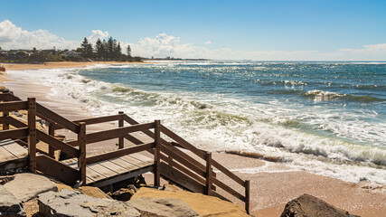 Beach side views at Sunshine Coast, Queensland, Australia on beautiful blue sky day. 