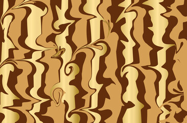 Psychedelic art, groovy gold wavy. Banner, concept of depression, mood, stress. Bright abstraction of fire. Poster, fluid wave form, torn edge. Vector pattern of multicolored liquid, groovy background