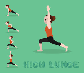 Yoga Tutorial High Lunge Cartoon Vector Illustration