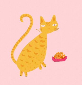Tabby cat eating illustration