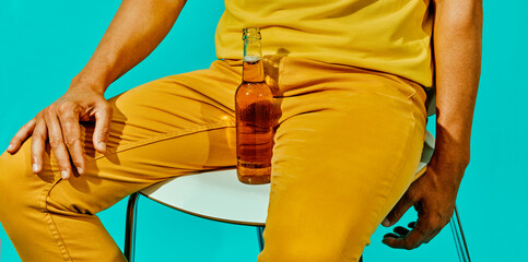 man with a beer bottle, banner format