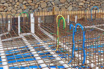 Housing foundation works connected by Pipe and reinforcement.