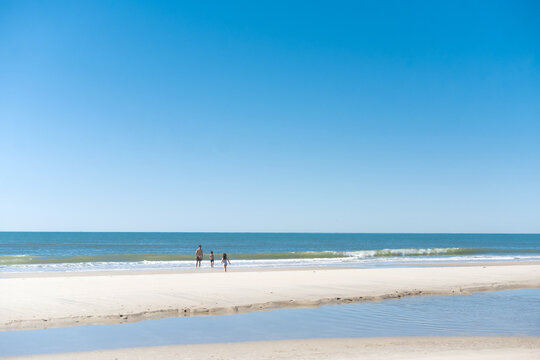 Dad and kids on the beach