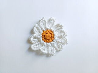 Crochet of daisy flower on white background. Knitted flower