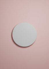 Pastel, light red, salmon pink 3d Illustration simple minimal product display background top view flat lay with one cylinder, circle podium or stand from above