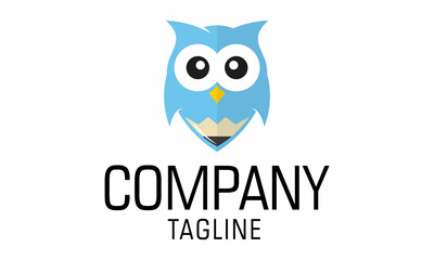 Fototapeta premium Blue Color Abstract Owl Bird Pencil Logo Design