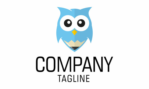 Blue Color Abstract Owl Bird Pencil Logo Design