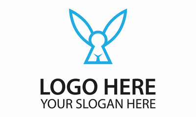 Blue Bunny Head Key Hole Line Art Logo Design