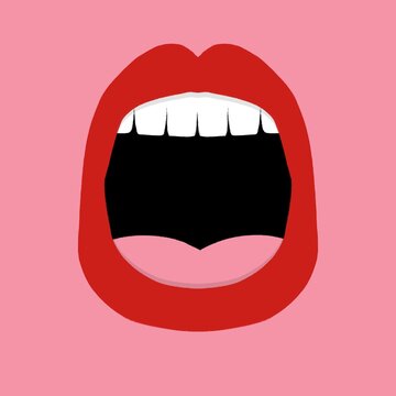 Open mouth with red lips, illustration