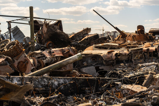 Cemetery of burnt Russian military heavy equipment.