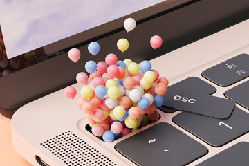 Escape work concept : colorful balloons coming out of Escape key 