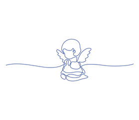 Angel. Continuous line art drawing. Vector illustration for interior, t shirt print, stamp, engraving, packaging, card. 