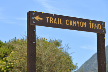 Tujunga, California, USA - May 9, 2022: The direction on hiking trail to Canyon Falls