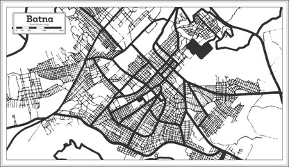 Batna Algeria City Map in Retro Style in Black and White Color. Outline Map.