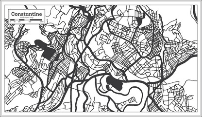 Constantine Algeria City Map in Retro Style in Black and White Color. Outline Map.