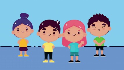 four little kids celebrating characters