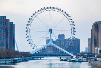 Obraz premium Aerial shot of tianjin Eye Ferris Wheel
