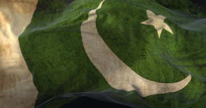 Old Pakistan Flag waving at wind. Loop