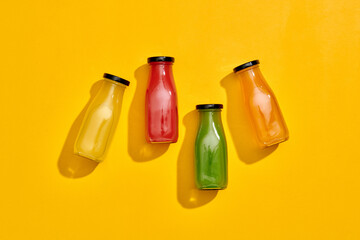 vegetable and fruit juice in bottles for diet drink on